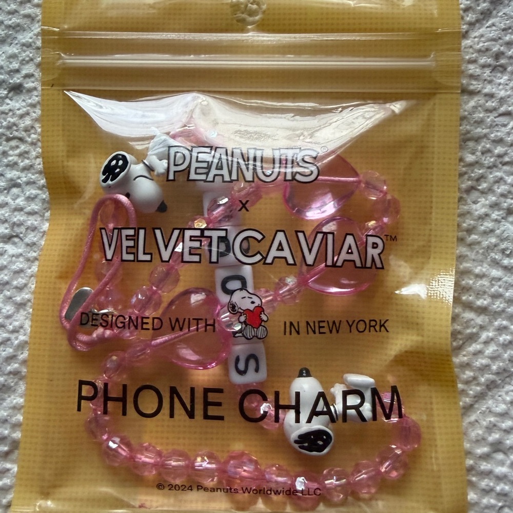 Peanuts Pink Beaded Phone Charm with Snoopy